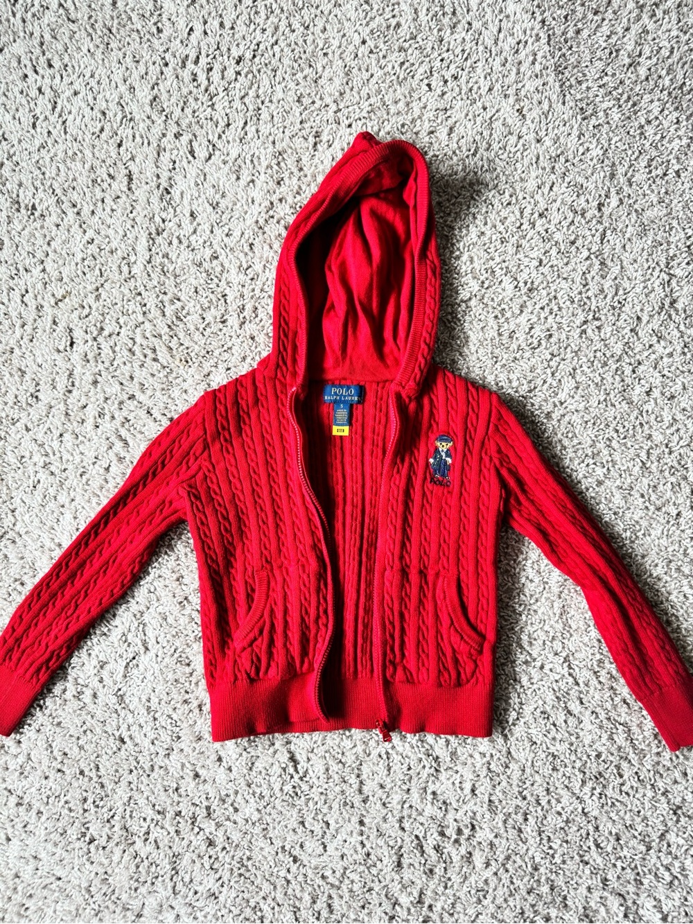 Polo by Ralph Lauren Red Cable-Knit Hooded Zip Jacket